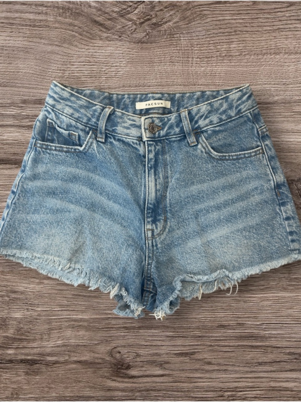 Pacsun High Rise Festival Denim Shorts Size 25 Light Wash Frayed Hem